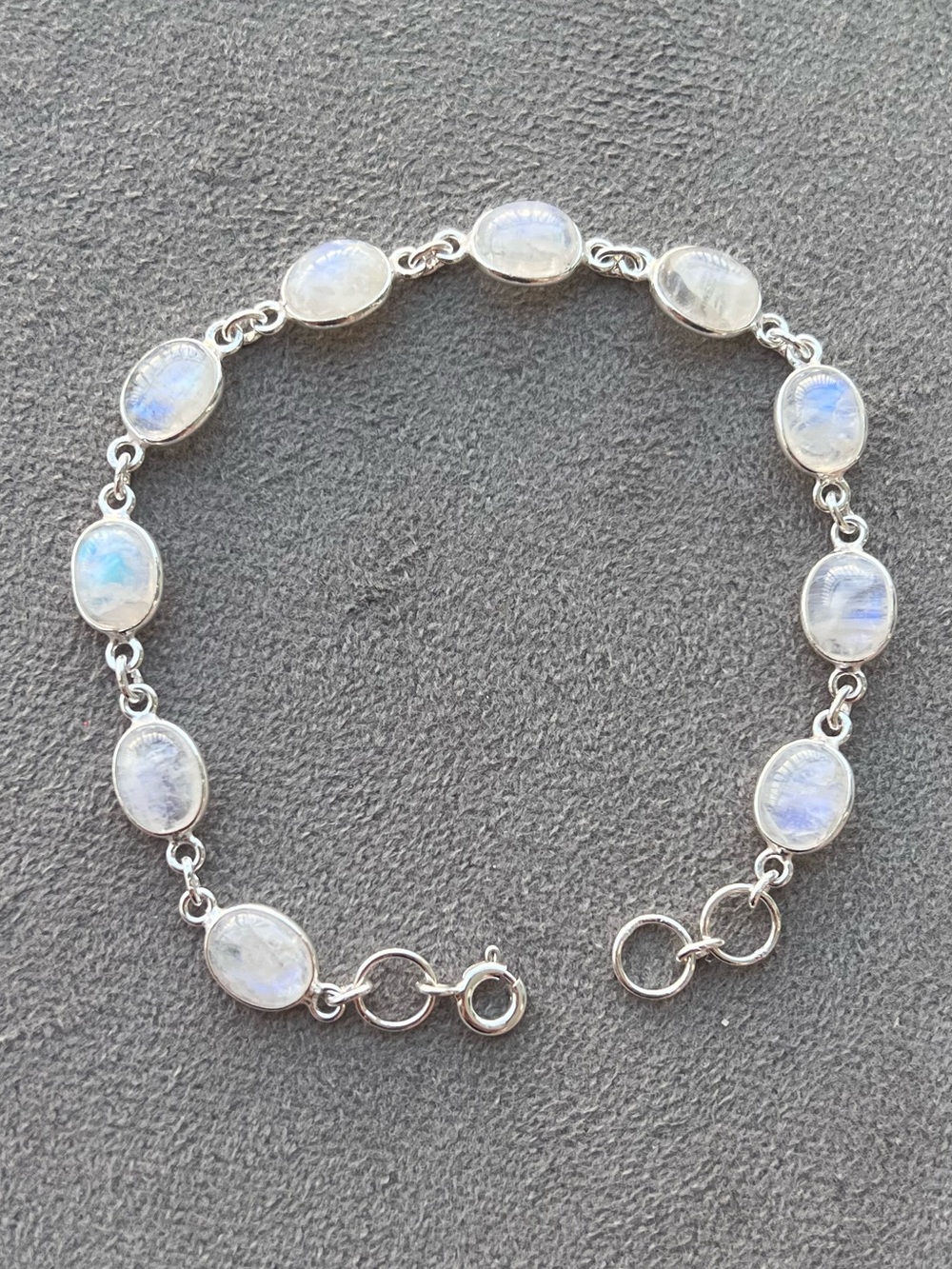 Sterling Silver Genuine Moonstone Link Bracelet